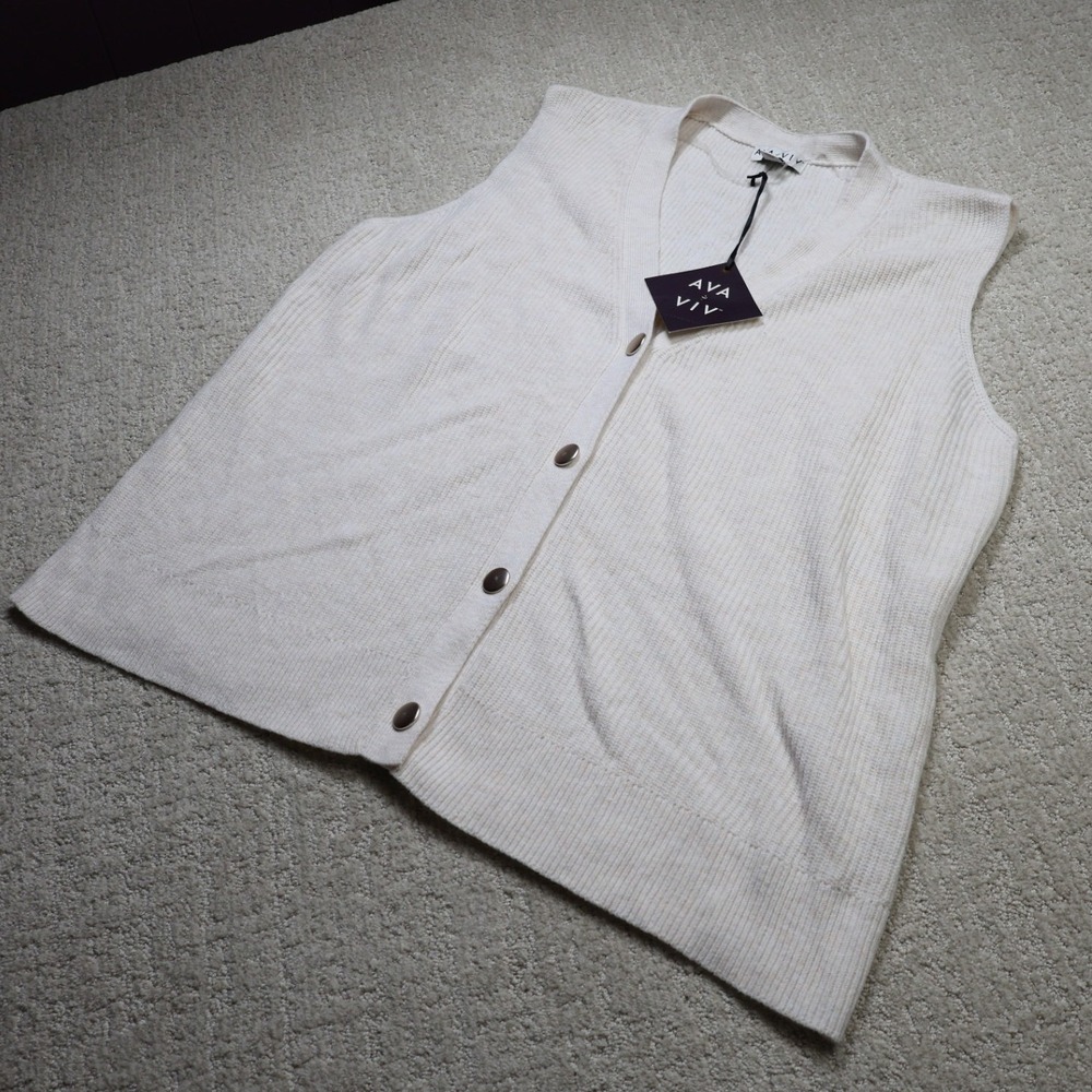 Ava & Viv Womens Plus 2X Oatmeal Cream Ribbed Button Front Cardigan Sweater Vest